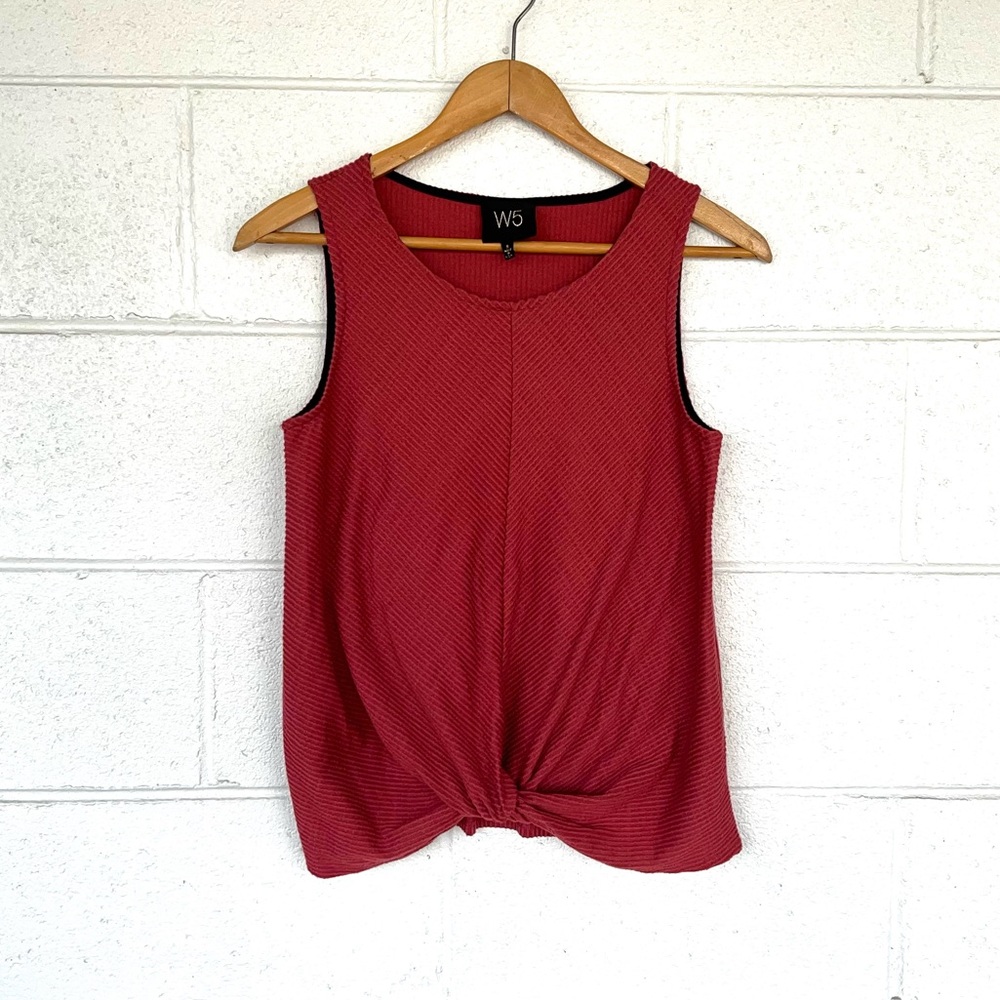 W5 Anthropologie Maroon Ribbed Front Twist Knot Tank Top
